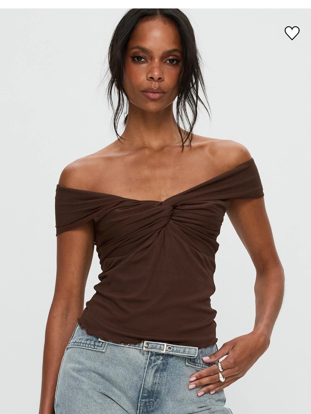 Princess Polly Suspria Twist off shoulder top brown size 0 Aus/uk 4 NWT